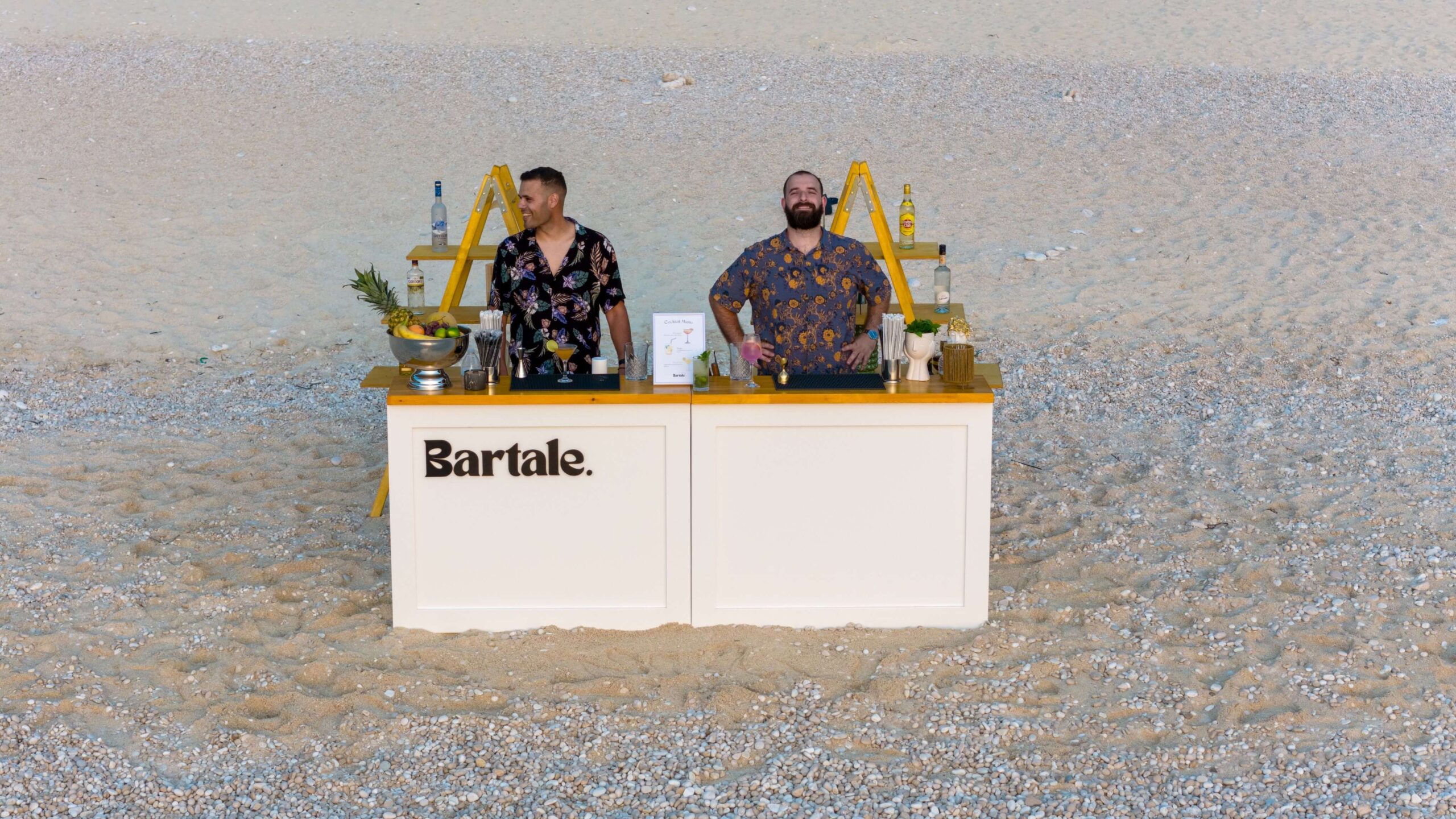 "Bartale mobile bar serving signature cocktails at a wedding in Kefalonia"
